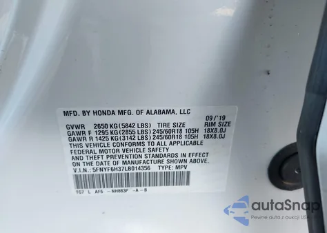 2020 Honda Pilot Awd Ex from USA, damaged, VIN 5FNYF6H37LB014356